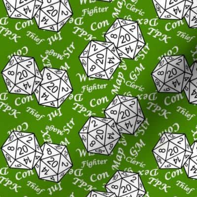White d20 Dice with Med Scale White Gamer Terms Poison Green BG by Shari Armstrong Designs