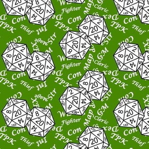White d20 Dice with Med Scale White Gamer Terms Poison Green BG by Shari Lynn's Stitches