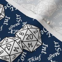 White d20 Dice with Med Scale White Gamer Terms Midnight BG by Shari Armstrong Designs