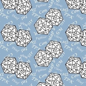 White d20 Dice with Med Scale White Gamer Terms Slate  BG By Shari Lynn's Stitches