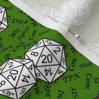 White d20 Dice with Small Scale Black Gamer Terms Poison Green BG by Shari Lynn's Stitches