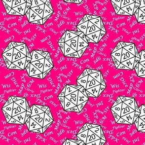 White d20 Dice with Small Scale White Gamer Terms Bubblegum Pink BG by Shari Lynn's Stitches