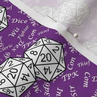 White d20 Dice with Small Scale White Gamer Terms Mauveine BG by Shari Armstrong Designs