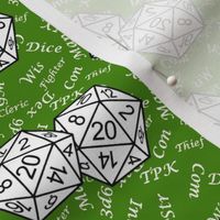 White d20 Dice with Small Scale White Gamer Terms Poison Green BG by Shari Lynn's Stitches