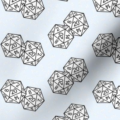 White d20 Dice with Small Scale White Gamer Terms Ice BG by Shari Armstrong Designs