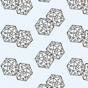 White d20 Dice with Small Scale White Gamer Terms Ice BG by Shari Lynn's Stitches