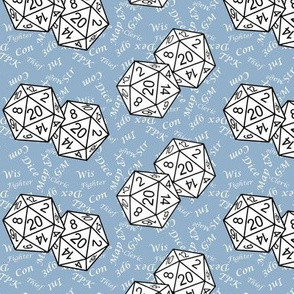 White d20 Dice with Small Scale White Gamer Terms Slate  BG by Shari Lynn's Stitches