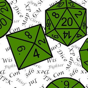 Poison Green Jumbo RPG Dice large black gamer terms white bg by Shari Lynn's Stitches