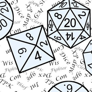 Ice Jumbo RPG Dice large black gamer terms white bg by Shari Lynn's Stitches