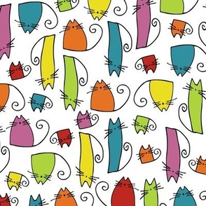 small scale cats - tinkle cat multicolor - hand-drawn cats - cats fabric