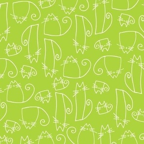 small scale cats - tinkle cat lime - hand-drawn cats - cats fabric