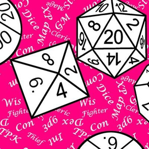 White Jumbo RPG Dice Large White Gamer Terms Bubblegum Pink BG by Shari Lynn's Stitches