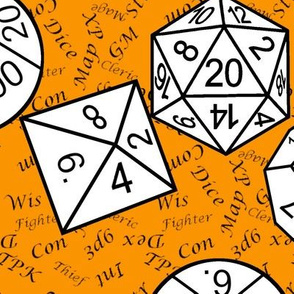 White Jumbo RPG Dice Large Black Gamer Terms Cheddar Orange BG by Shari Lynn's Stitches