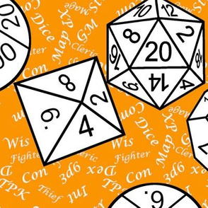 White Jumbo RPG Dice Large White Gamer Terms Cheddar Orange BG by Shari Lynn's Stitches
