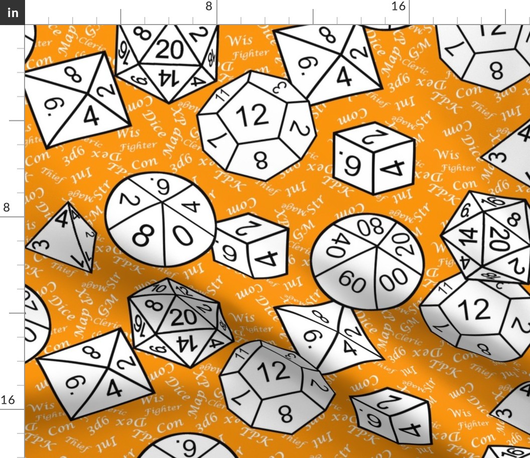 White Jumbo RPG Dice Large White Gamer Terms Cheddar Orange BG by Shari Armstrong Designs