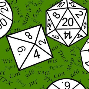 White Jumbo RPG Dice Large Black Gamer Terms Poison Green BG by Shari Lynn's Stitches
