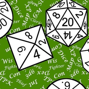 White Jumbo RPG Dice Large White Gamer Terms Poison Green BG by Shari Lynn's Stitches