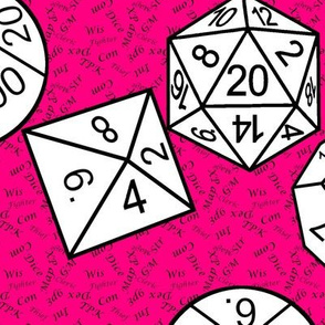 White Jumbo RPG Dice Small Black Gamer Terms Bubblegum Pink BG by Shari Lynn's Stitches