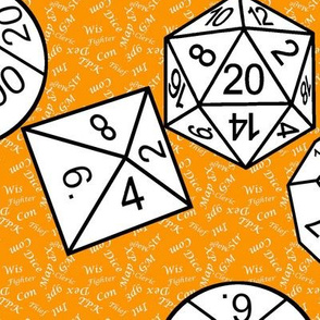 White Jumbo RPG Dice Small White Gamer Terms Cheddar Orange BG by Shari Lynn's Stitches