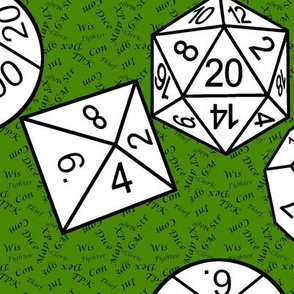 White Jumbo RPG Dice Small Black Gamer Terms Poison Green BG by Shari Lynn's Stitches