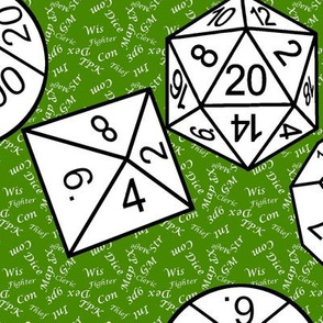 White Jumbo RPG Dice Small White Gamer Terms Poison Green BG by Shari Lynn's Stitches