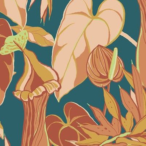 Pitcher Plant Tropical Floral in Brown and Blue - Medium