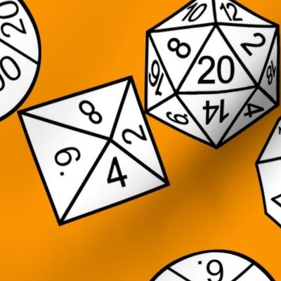 White Jumbo RPG Dice Cheddar Orange bg by Shari Armstrong Designs