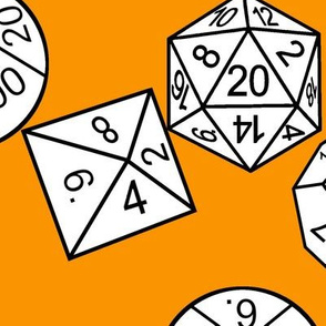 White Jumbo RPG Dice Cheddar Orange bg by Shari Lynn's Stitches