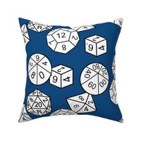 White Jumbo RPG Dice with Classic Blue bg by Shari Lynn's Stitches