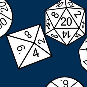 White Jumbo RPG Dice with Midnight bg by Shari Lynn's Stitches