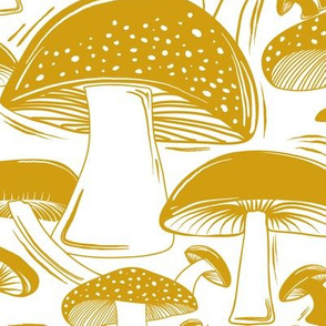 Mushroom Field Block Print White Goldenrod Yellow Large Scale