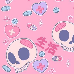 Large life and skulls on pink