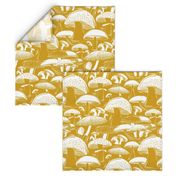Mushroom Field Block Print Goldenrod Yellow White Large Scale