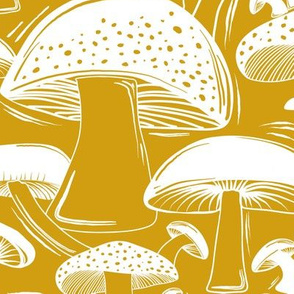 Mushroom Field Block Print Goldenrod Yellow White Large Scale