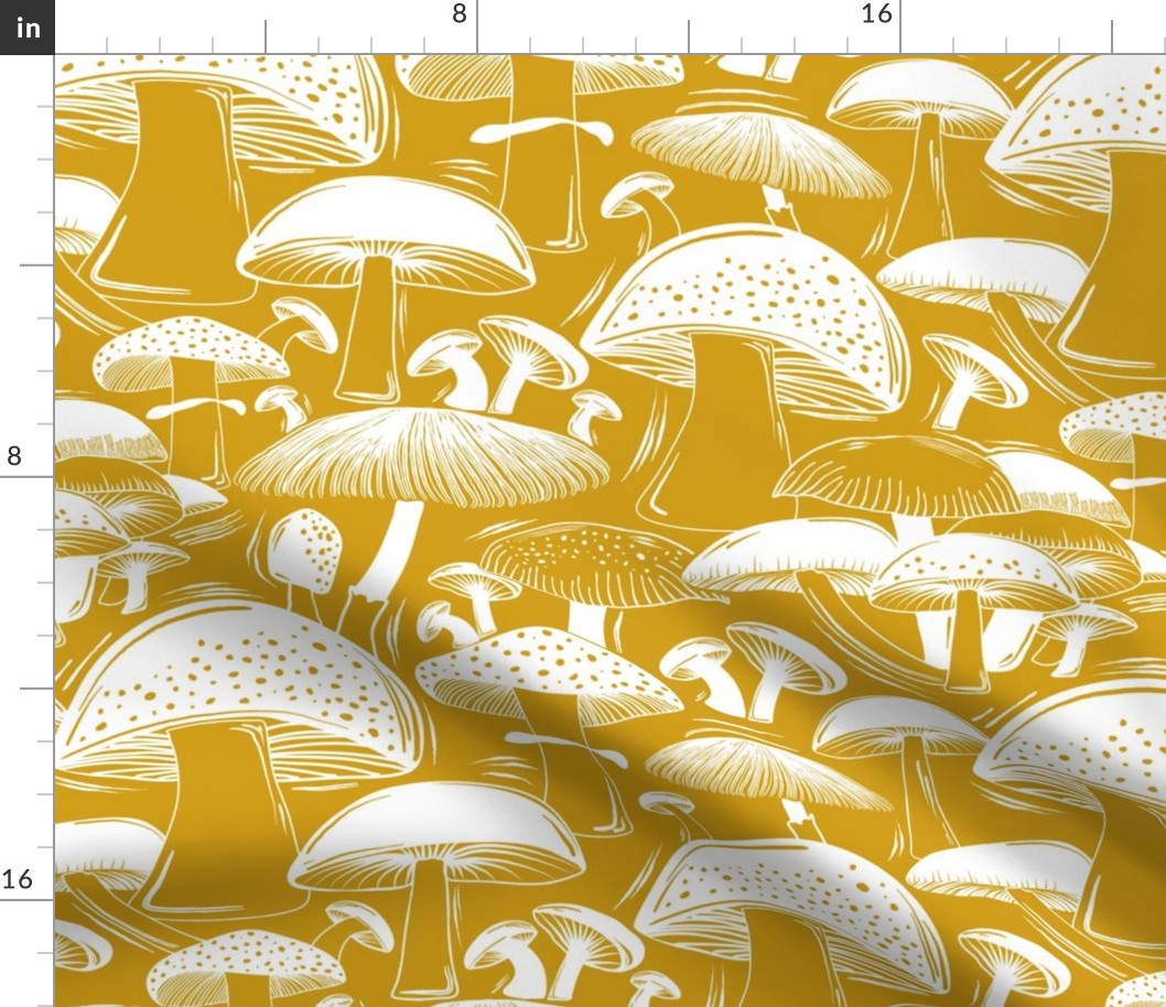 Mushroom Field Block Print Goldenrod Yellow White Large Scale