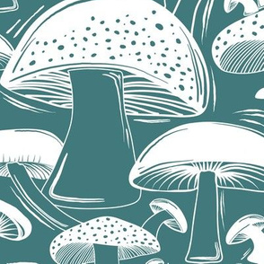 Mushroom Field Block Print Teal White Large Scale