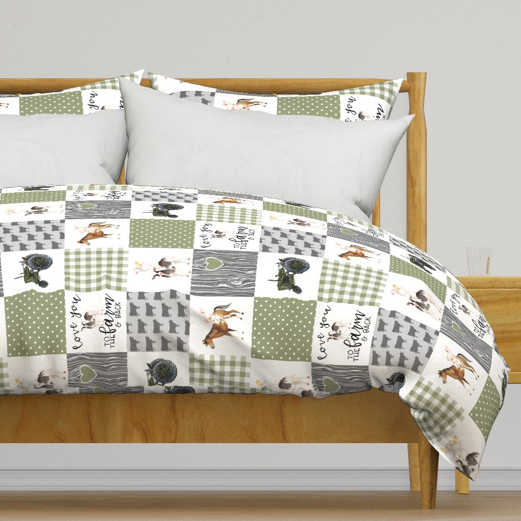 Love you to the Farm & back//Sage - Wholecloth Cheater Quilt - Rotated