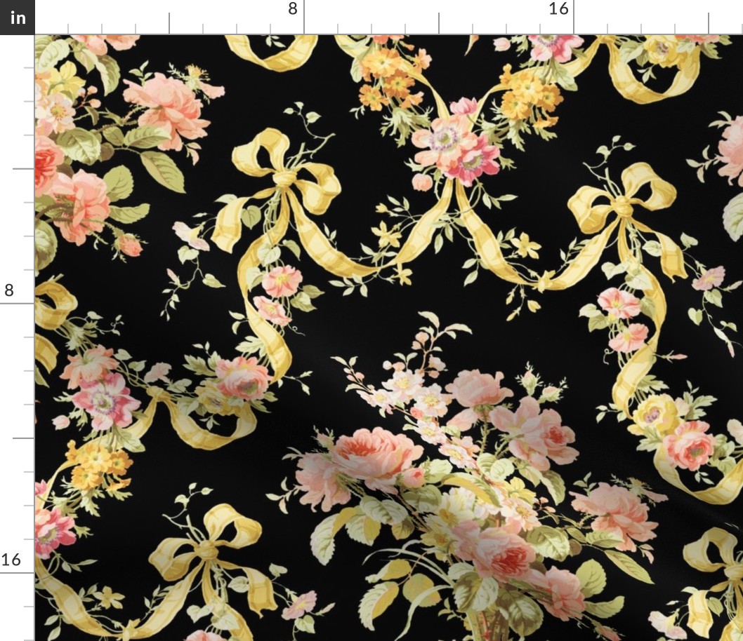 Queen Alexandra Floral Damask ~ Black 