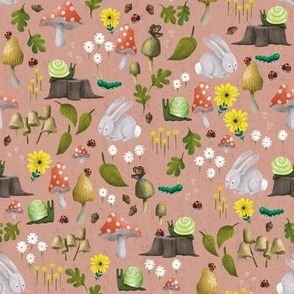 Mushroom Forest Friends on Textured Blush - Small Scale