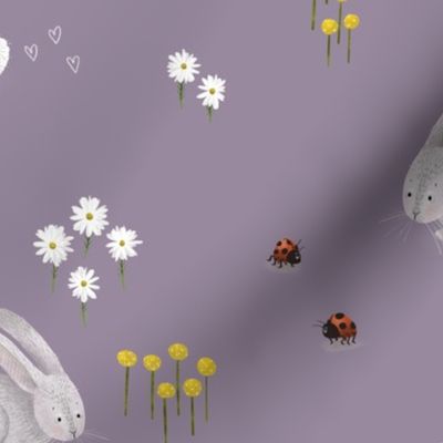 Mushroom Forest - Simple Bunnies, Bugs, and Flowers on Soft Teal - Medium Scale