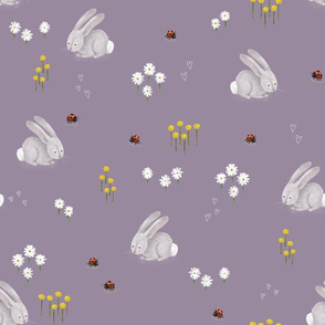 Mushroom Forest - Simple Bunnies, Bugs, and Flowers on Soft Teal - Medium Scale
