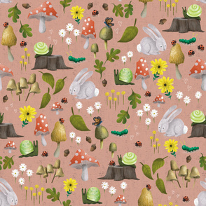 Mushroom Forest Friends on Textured Blush - Large Scale