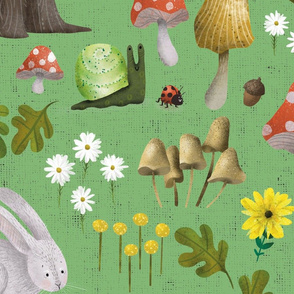 Mushroom Forest Friends on Textured Green - Large Scale