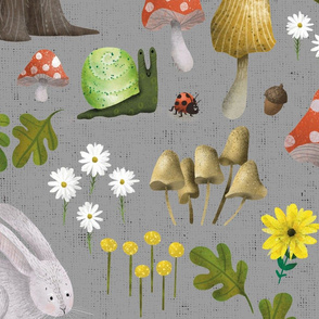 Mushroom Forest Friends on Textured Grey - Large Scale