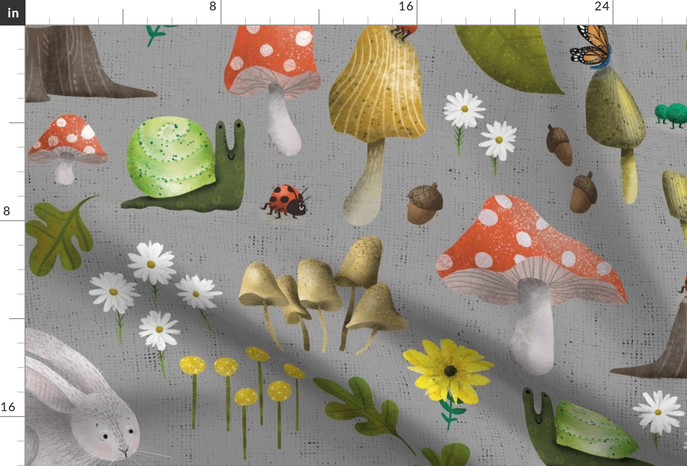 Mushroom Forest Friends on Textured Grey - Large Scale