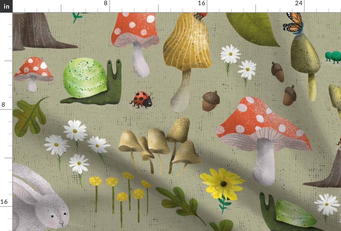 Mushroom Forest Friends on Textured Tan - Large Scale