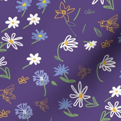 Bee and Daisies, purple 
