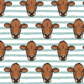 Brown Cows - farm themed - Angus on mint stripes  - LAD20
