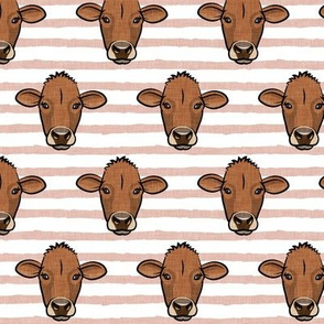 Brown Cows - farm themed - Angus on blush stripes  - LAD20