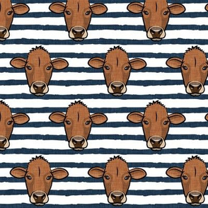 Brown Cows - farm themed - Angus on blue stripes  - LAD20